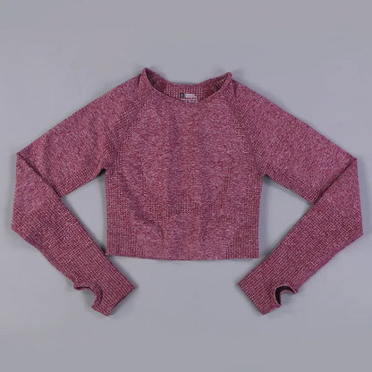 Seamless Knitting Yoga Shirt for Women Fitness Gym Shirt Breathable with Thumb Hole Workout Exercise Long Sleeved Woman Outfit