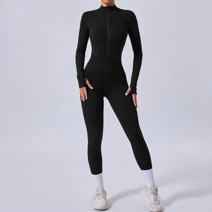 Women's Yoga Jumpsuit – Two-Side Mesh Design, Tight Elastic Waistband Thumb Hole Slim-Fit Activewear for Sports Fitness Workouts