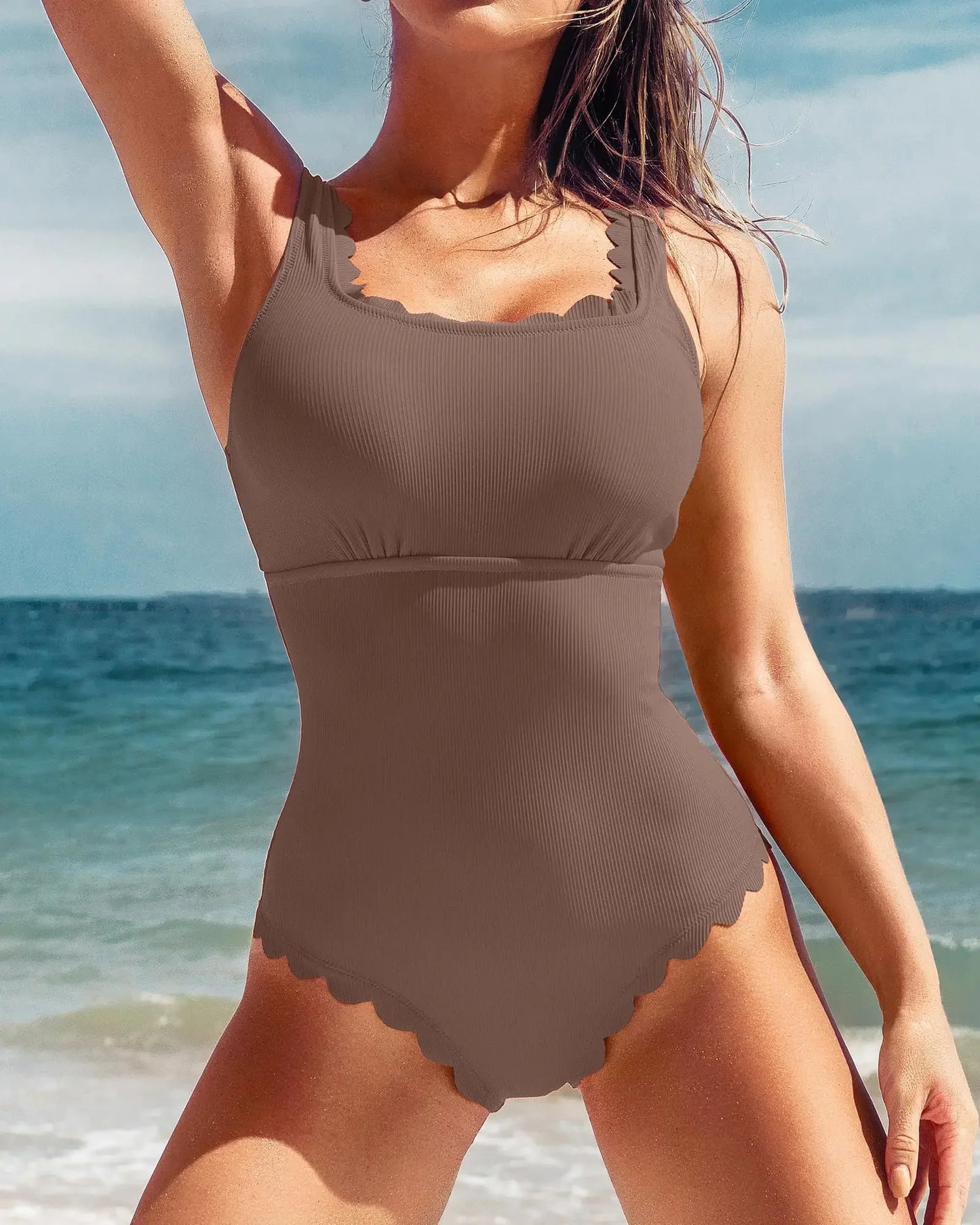 2025 Sexy Ruffle Swimsuit One Piece Solid Swimwear Women Bathers Bathing Swimming Swim Suit Female Beachwear XXL