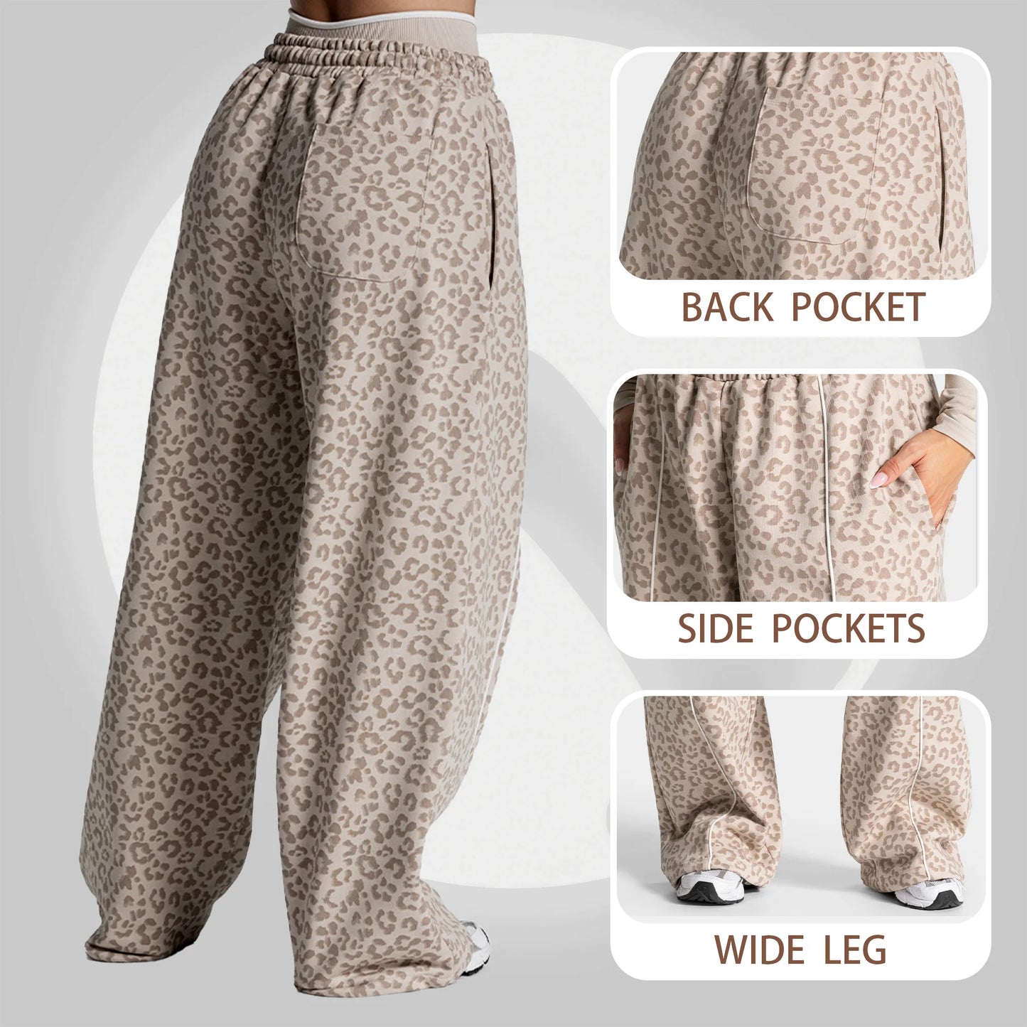 Women's Loose Leopard Print Athletic Pants, Wide Leg Trousers, Outdoor Running Jogging Yoga Sweatpants Sports Fitness Activities