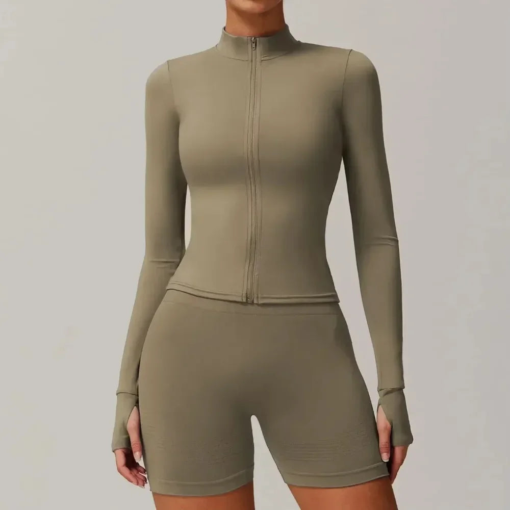 Chaqueta de gimnasio con bolsillos con cremallera, ropa deportiva duradera, ligera para mujer, chaqueta de running transpirable, abrigo de gimnasio para entrenamiento
