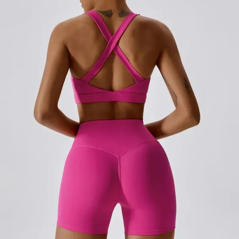Conjunto de yoga de 3 piezas para mujer, atuendo de entrenamiento con tela "sensación desnuda" con sujetador, chaqueta y pantalones cortos para fitness, gimnasio, pilates y ropa deportiva al aire libre