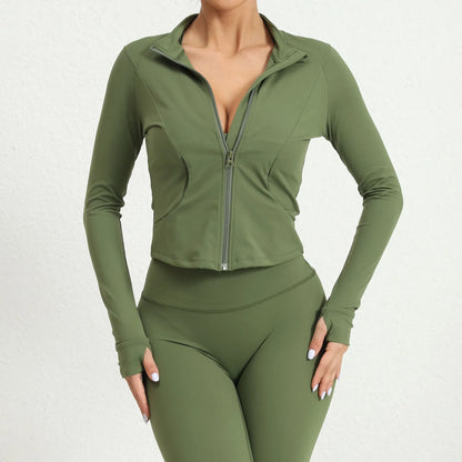 Chaqueta de yoga entallada para mujer, camiseta elástica para entrenar, ropa exterior ligera para Pilates, gimnasio y entrenamiento al aire libre, chaqueta deportiva con cremallera