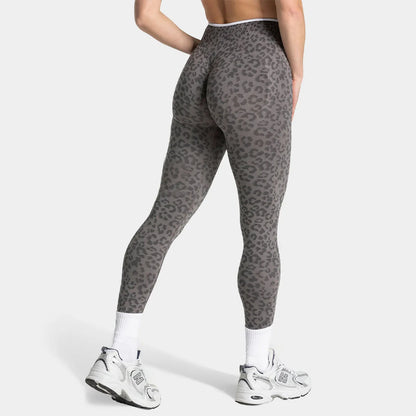 Leggings de yoga sin costuras con estampado de leopardo, control de abdomen de cintura alta, levantamiento de glúteos para actividades de fitness al aire libre, ejercicio y entrenamiento