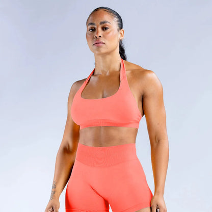 Sujetador deportivo halter sin costuras para mujer, con espalda abierta, a prueba de golpes, elástico, top de yoga para gimnasio, correr, fitness y uso diario casual