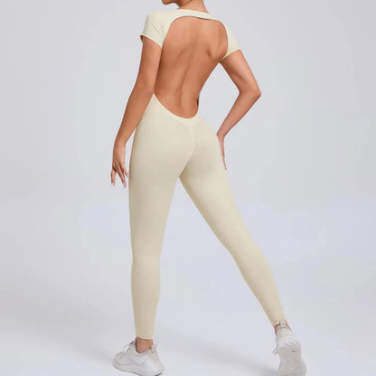 Body de yoga sexy sin espalda para mujer - Mono de yoga de una pieza para entrenamiento, mono deportivo acampanado, ropa de yoga para gimnasio y fitness