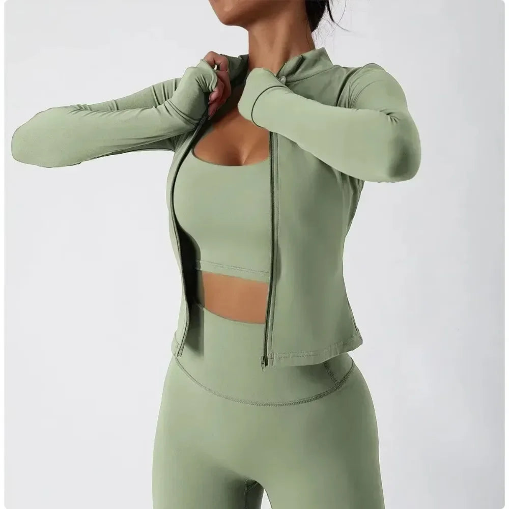 Chaqueta de gimnasio con bolsillos con cremallera, ropa deportiva duradera, ligera para mujer, chaqueta de running transpirable, abrigo de gimnasio para entrenamiento
