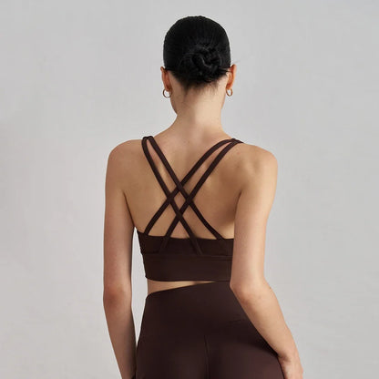 2025 NULS Women's Nude-Feel Crossback Sports Bra – Shock-Absorbing Yoga Vest – Fitness Top for Yoga & Active Workouts