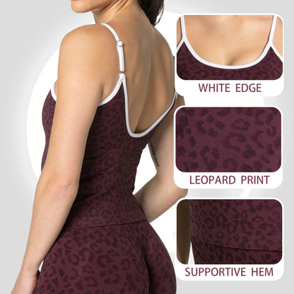 Leopard Print Yoga Tank Top Outdoor Fitness Workout with Removable Pads Sleeveless Sports Vest for Athletic Training Activities