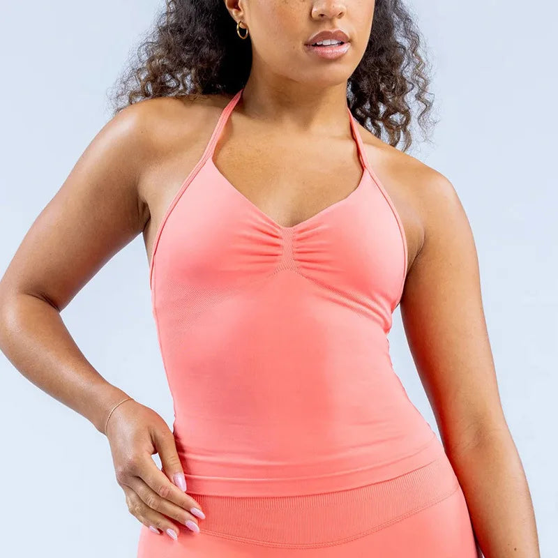 Camiseta sin mangas deportiva para mujer sin costuras con almohadillas extraíbles, chaleco de alta elasticidad, mate y ajustado para correr, hacer ejercicio, yoga y uso activo