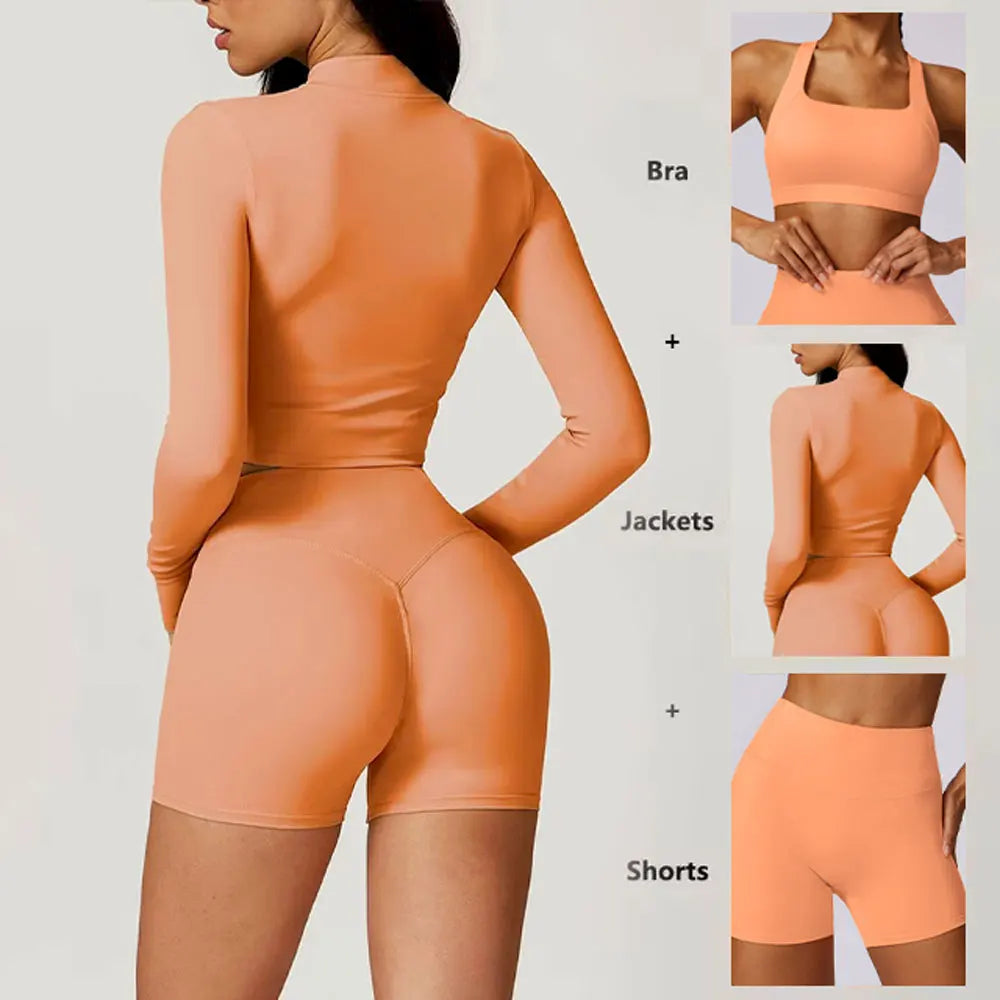Conjunto de yoga 3 piezas traje deportivo para mujer ropa de yoga de secado rápido chaquetas de gimnasia ropa deportiva para mujer chaquetas de running conjunto para mujer