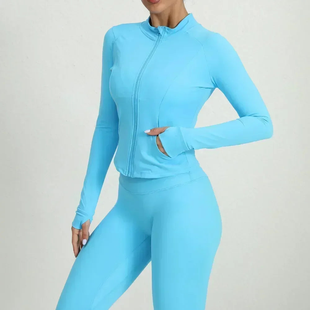 Chaqueta de yoga entallada para mujer, camiseta elástica para entrenar, ropa exterior ligera para Pilates, gimnasio y entrenamiento al aire libre, chaqueta deportiva con cremallera