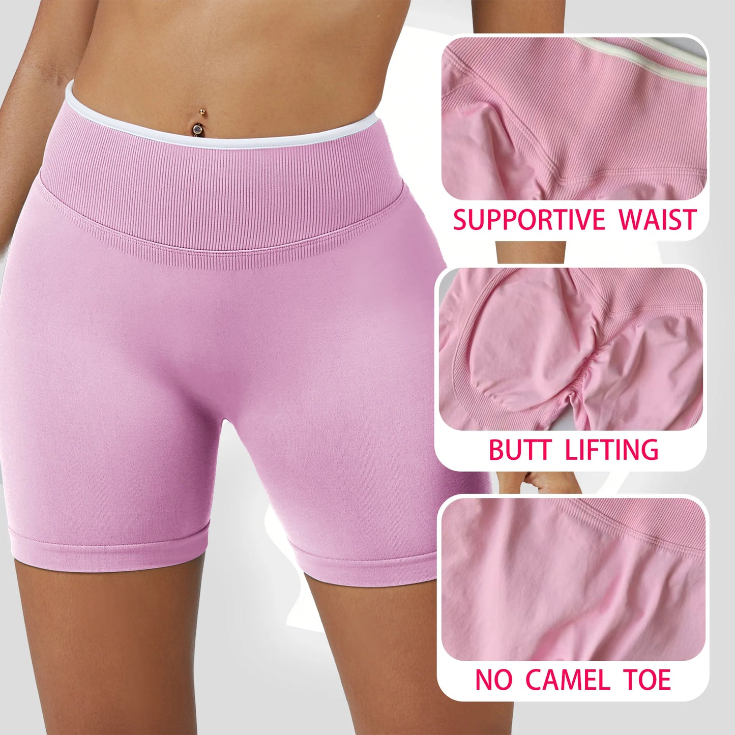 Pantalones cortos de yoga de cintura alta sin costuras con bloques de color para mujer, levantamiento de cadera, pantalones deportivos delgados para trotar, entrenar en el gimnasio, uso diario