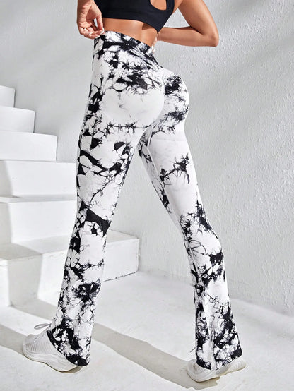 Tie Dye Yoga Pants for Women, High Waist Flare Leg Yoga Leggings with Butt Lift, Stretchy Workout Pants for Fitness Gym