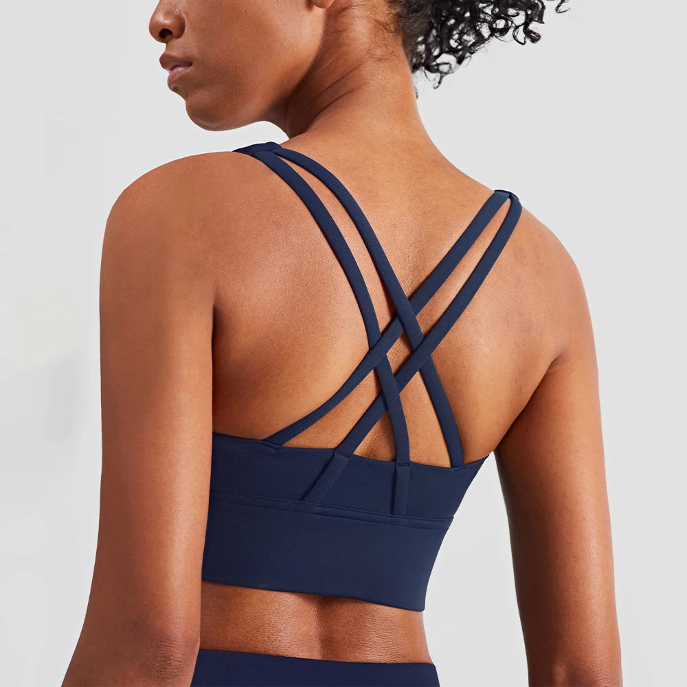 Sujetador deportivo de yoga Naked Feel para mujer - Top sin mangas con almohadillas y espalda cruzada para yoga, fitness, gimnasio