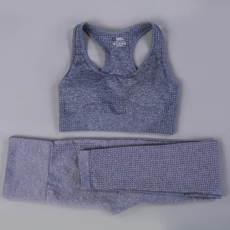 2 Piece Sets Womens Ribbed Yoga Sets Fitness Bra and Seamless High Waisted Sports Leggings Workout Clothes for Women Jogger Suit