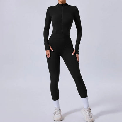 Women's Yoga Jumpsuit – Two-Side Mesh Design, Tight Elastic Waistband Thumb Hole Slim-Fit Activewear for Sports Fitness Workouts