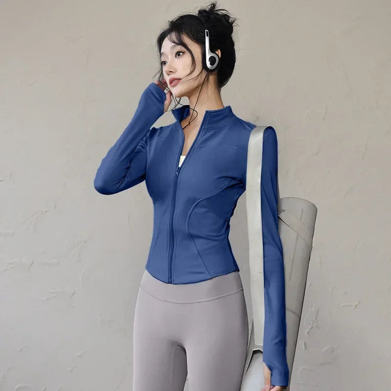 Quick-drying Sports Jacket for Women Tight-fitting Exercise Yoga Clothes Long-sleeved Zipper Cardigan Running Fitness Clothes