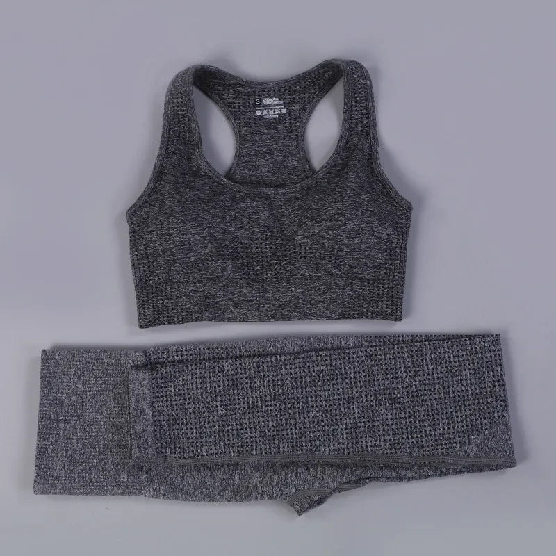 2 Piece Sets Womens Ribbed Yoga Sets Fitness Bra and Seamless High Waisted Sports Leggings Workout Clothes for Women Jogger Suit