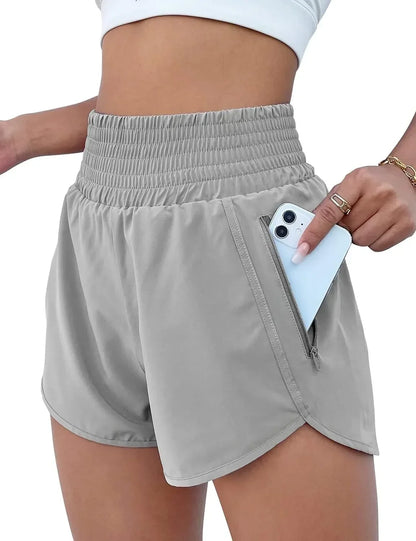 Women High Waist Sport Shorts Elastic Waistband with Side Pockets Casual Fitness Jogging Training Bottoms for Outdoor Activities