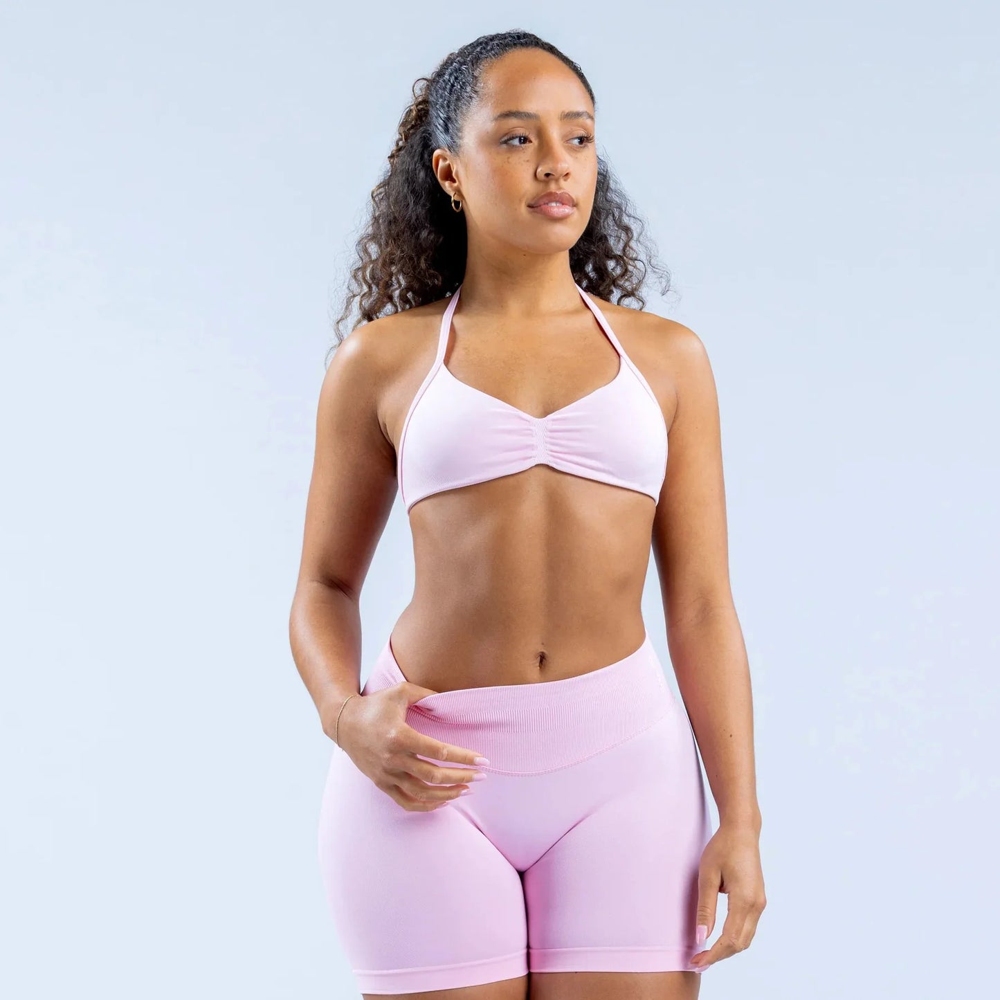 Seamless Nylon Halter Yoga Bra Women Backless High Support Workout Sports Bra Breathable Stretch Fitness Activewear Intimate Top