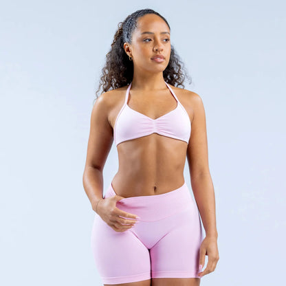 Seamless Nylon Halter Yoga Bra Women Backless High Support Workout Sports Bra Breathable Stretch Fitness Activewear Intimate Top