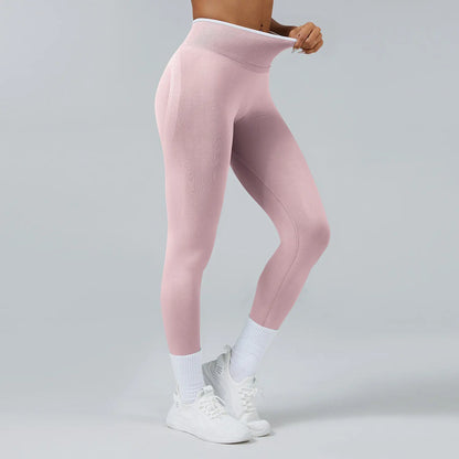 Pantalones ceñidos de punto sin costuras de talle alto con realce de cadera, leggings elásticos para yoga, correr, gimnasio al aire libre, mallas de ejercicio