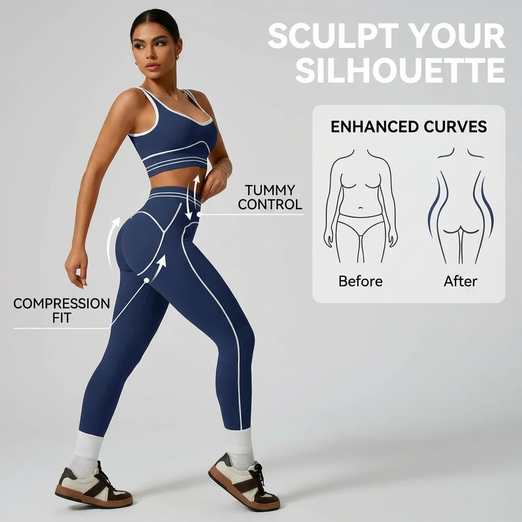 Conjunto de yoga sin costuras para mujer - Sujetador deportivo y leggings de cintura alta, ropa deportiva para gimnasio, entrenamiento, fitness, ejercicio, elástico, conjunto atlético