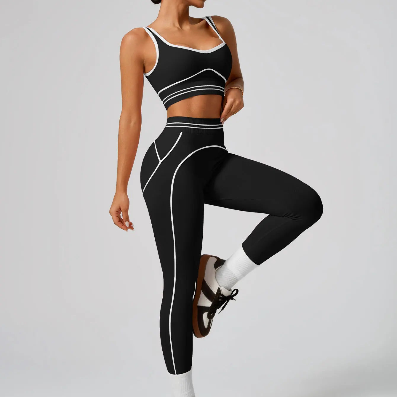 Conjunto de yoga sin costuras para mujer - Sujetador deportivo y leggings de cintura alta, ropa deportiva para gimnasio, entrenamiento, fitness, ejercicio, elástico, conjunto atlético