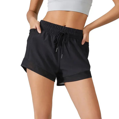 High Waisted Jogger Shorts for Women with Tummy Control Drawstring Two-piece Design Fitness Running Shorts with Pockets