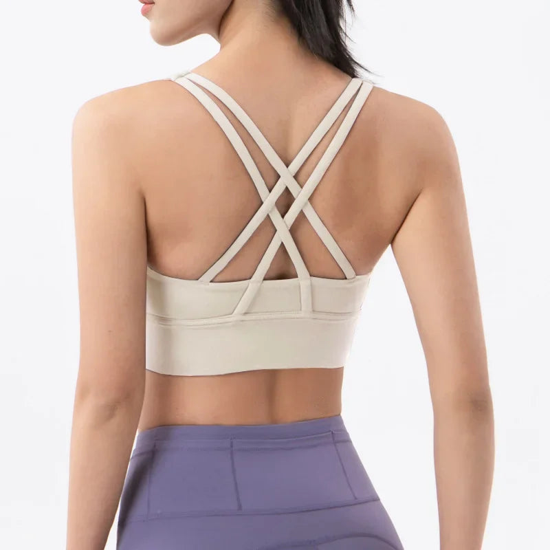 Sujetador deportivo de fitness para mujer, push-up, sin aros, acolchado, con tiras cruzadas, para correr, gimnasio, entrenamiento, yoga, top corto de ropa interior