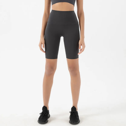 Pantalones Cortos de Yoga de Cintura Alta para Mujer hasta la Rodilla Leggings Amarillos Pantalón de Gimnasio con Efecto Push-Up Sensación Nude Ropa Deportiva para Ejercicio y Entrenamiento