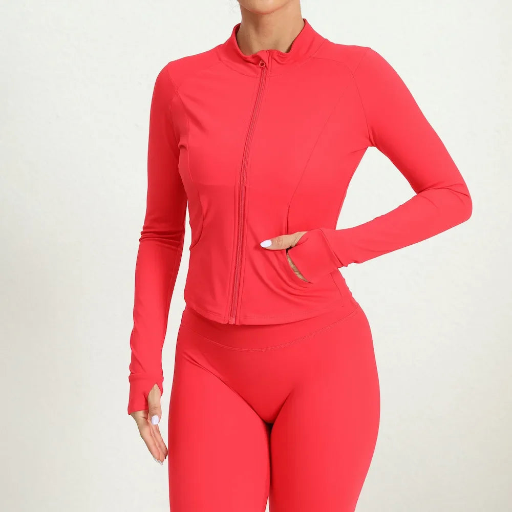 Camiseta de yoga para mujer con orificios para los pulgares, chaqueta deportiva de jogging y sudaderas de entrenamiento, top corto de manga larga para mujer