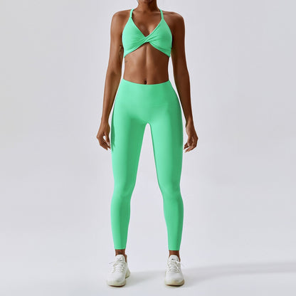 Conjunto de yoga sin costuras de 2 piezas para mujer, conjunto de entrenamiento, ropa deportiva femenina, top, sujetador deportivo, leggings, ropa activa de gimnasio para mujer