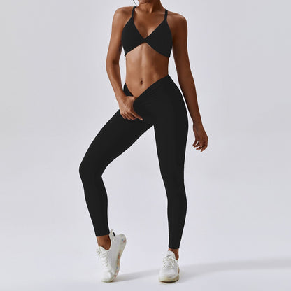 Conjunto de yoga sin costuras de 2 piezas para mujer, conjunto de entrenamiento, ropa deportiva femenina, top, sujetador deportivo, leggings, ropa activa de gimnasio para mujer