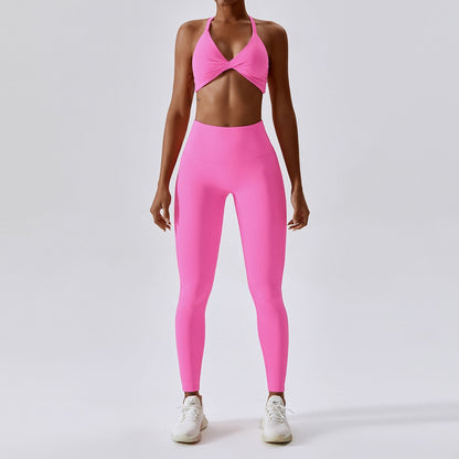 Conjunto de yoga sin costuras de 2 piezas para mujer, conjunto de entrenamiento, ropa deportiva femenina, top, sujetador deportivo, leggings, ropa activa de gimnasio para mujer