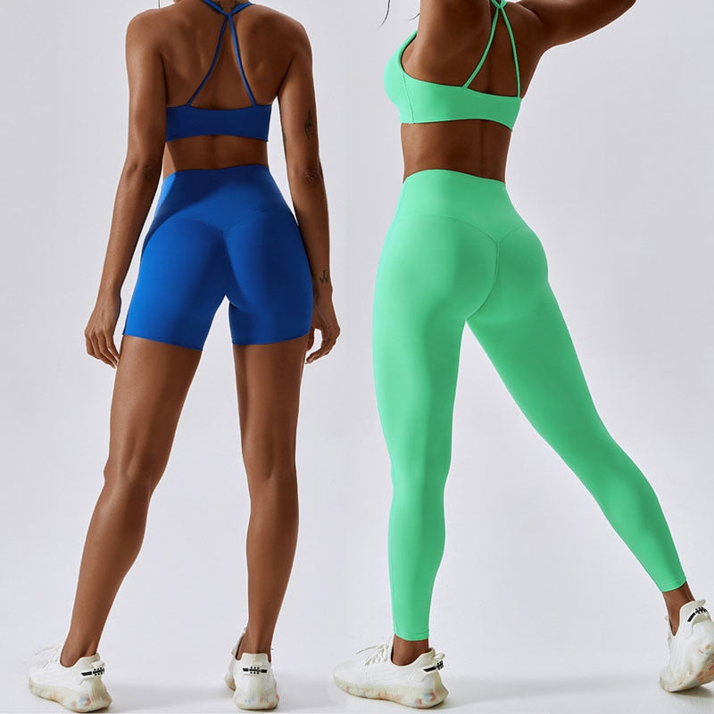 Conjunto de yoga sin costuras de 2 piezas para mujer, conjunto de entrenamiento, ropa deportiva femenina, top, sujetador deportivo, leggings, ropa activa de gimnasio para mujer