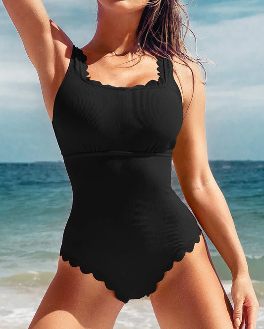 2025 Sexy Volante Traje de Baño de Una Pieza Sólido Ropa de Baño Mujer Bañistas Traje de Natación Femenino Ropa de Playa XXL