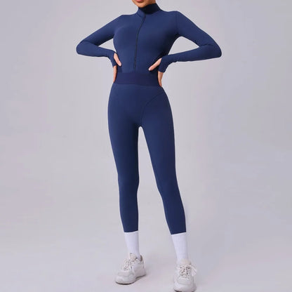 Women's Yoga Jumpsuit – Two-Side Mesh Design, Tight Elastic Waistband Thumb Hole Slim-Fit Activewear for Sports Fitness Workouts