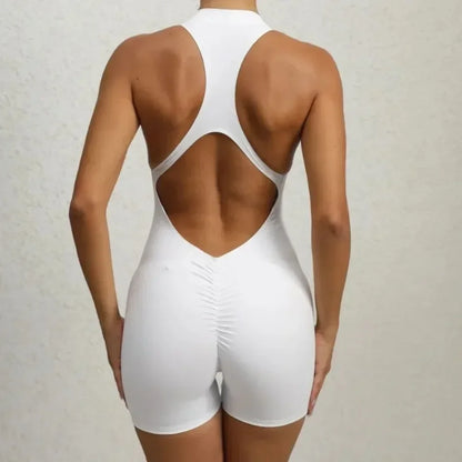 Backless Padded Jumpsuit with Zipper for Fitness Yoga Sports Tights Women's Gym Clothes Training and Exercise