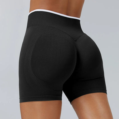 Pantalones cortos de yoga de cintura alta sin costuras con bloques de color para mujer, levantamiento de cadera, pantalones deportivos delgados para trotar, entrenar en el gimnasio, uso diario
