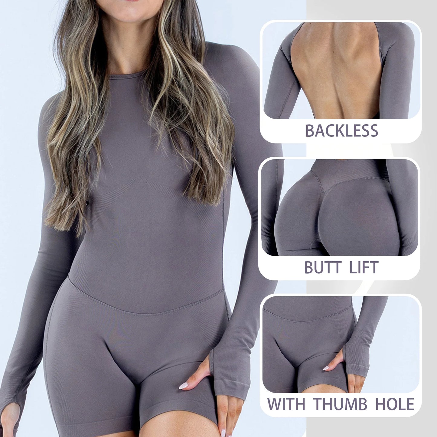 Women Long Sleeve Yoga Jumpsuit, Backless One Piece Activewear, Slim Fit Bodysuit for Outdoor Wear Fitness Workout Sports Romper