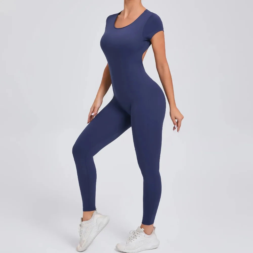 Body de yoga sexy sin espalda para mujer - Mono de yoga de una pieza para entrenamiento, mono deportivo acampanado, ropa de yoga para gimnasio y fitness