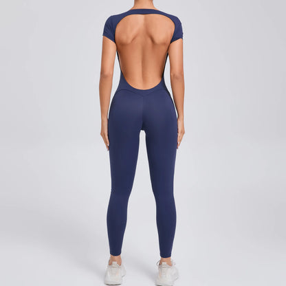 Body de yoga sexy sin espalda para mujer - Mono de yoga de una pieza para entrenamiento, mono deportivo acampanado, ropa de yoga para gimnasio y fitness