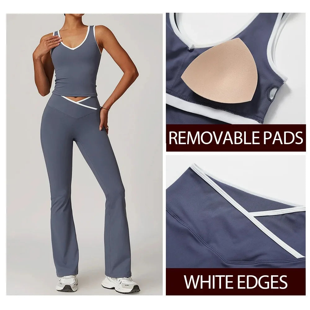 Conjunto de yoga para mujer de 2 piezas - Leggings de cintura alta y sujetador deportivo, conjuntos de entrenamiento para fitness, chándal de gimnasio, ropa deportiva atlética