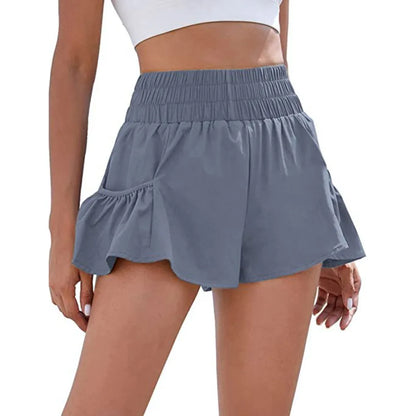 Pantalones cortos deportivos de mujer de cintura alta para correr, para gimnasio, de secado rápido, fluidos, con bolsillos