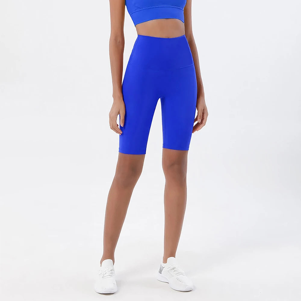 Pantalones Cortos de Yoga de Cintura Alta para Mujer hasta la Rodilla Leggings Amarillos Pantalón de Gimnasio con Efecto Push-Up Sensación Nude Ropa Deportiva para Ejercicio y Entrenamiento