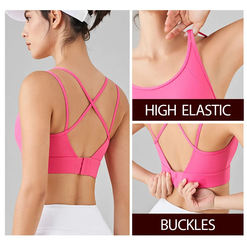 Women's High Support Sports Bra Integrated Fixed Shockproof Fitness Bra Running Yoga Workout Slim Back Yoga Tank Top Activewear