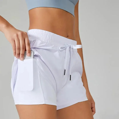 Pantalones cortos de leggings para correr de mujer, pantalones cortos de yoga y jogging elásticos 2 en 1 para mujer, perfectos para entrenamientos de verano y para correr