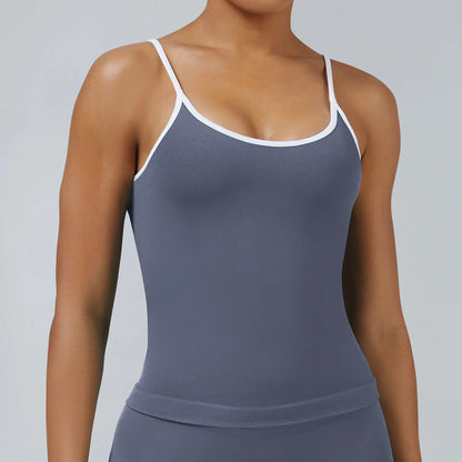 Women's Seamless Backless Color Block Slim Fit Yoga Tank Top, Workout Activewear for Gym Fitness Sports Daily Wear